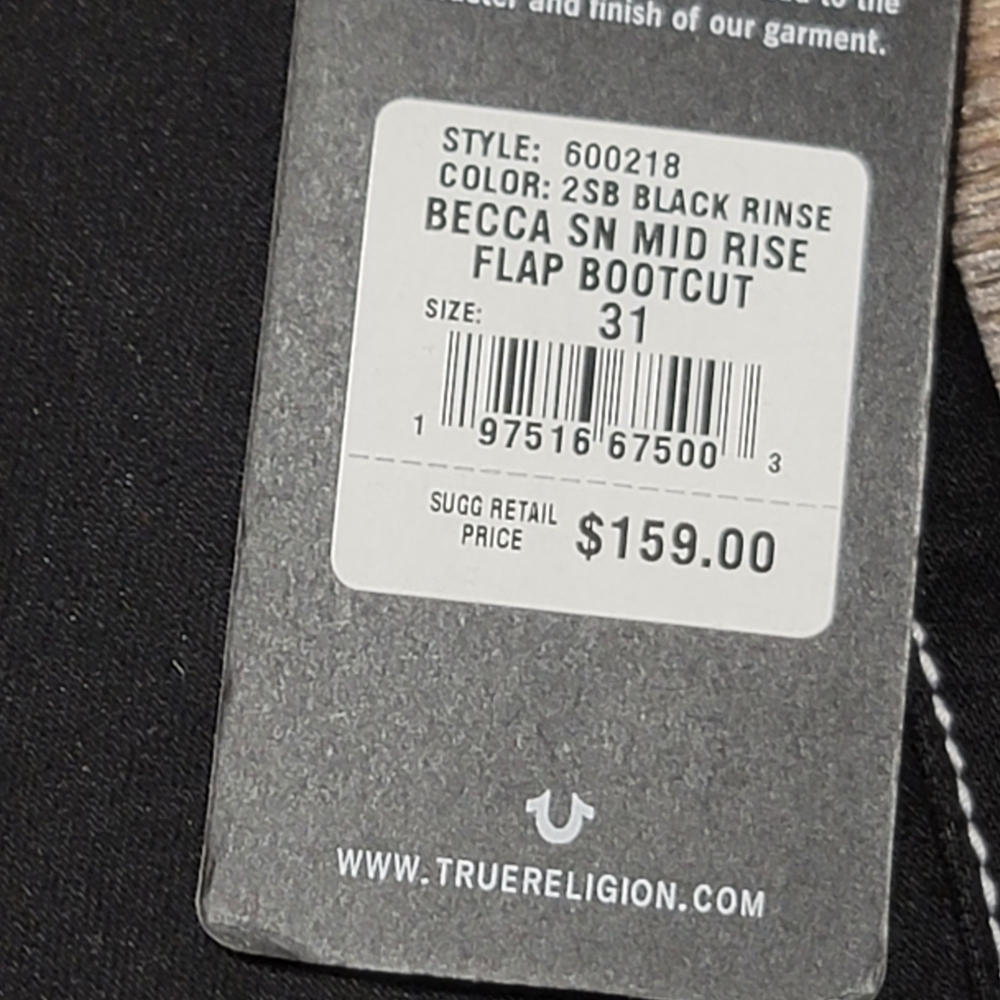 NWT True Religion Becca Mid Rise Bootcut Jeans Black Rinse Size 31 - Picture 3 of 8